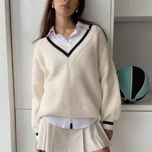 Y2K Fashion V Neck Sweater - 2000s Style Aesthetic for Trendy Looks