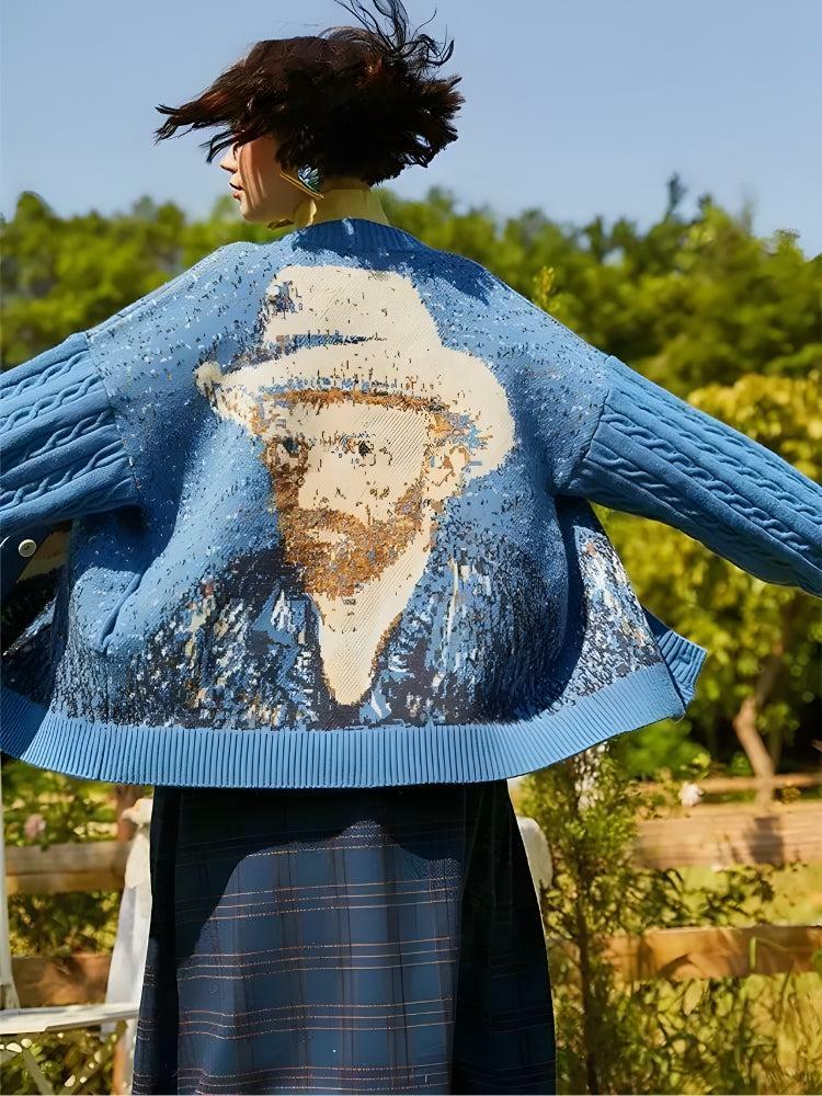 Y2K Fashion Van Gogh Self Portrait Cardigan - Trendy 2000s Style