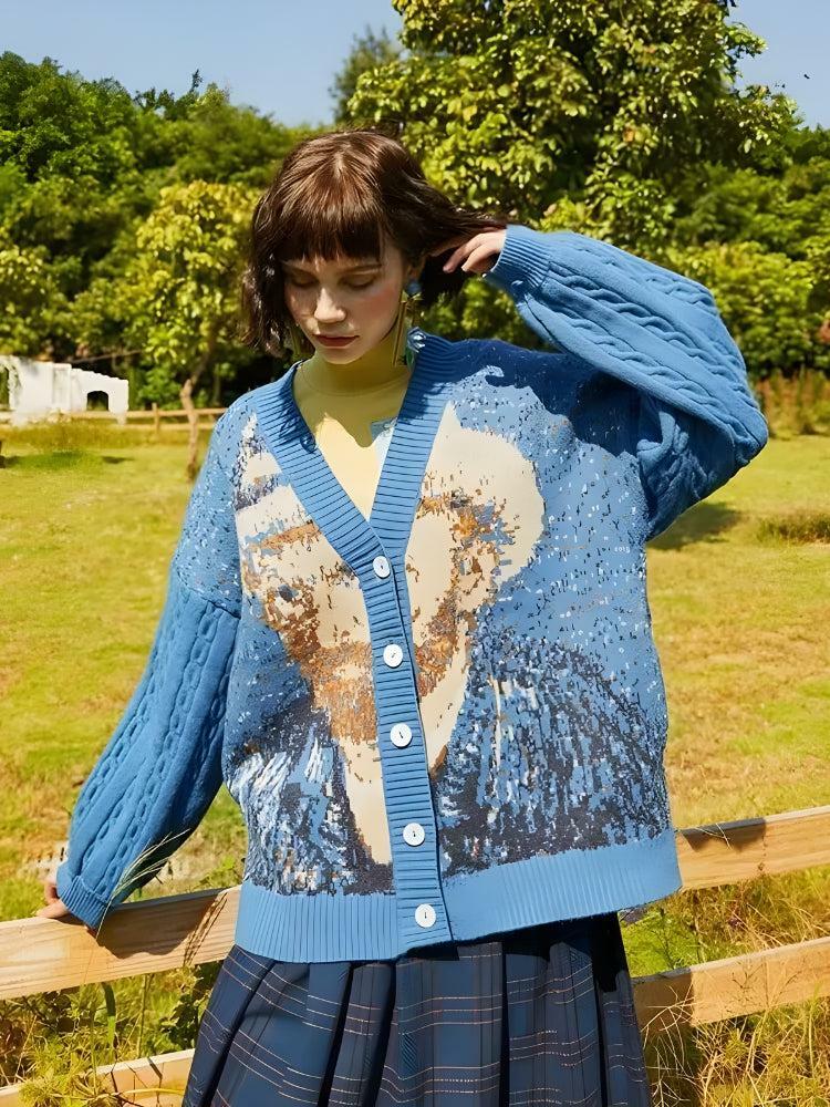 Y2K Fashion Van Gogh Self Portrait Cardigan - Trendy 2000s Style