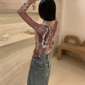 Y2K Fashion Vintage Faux Fur Lace-Up Top - 2000s Style Aesthetic