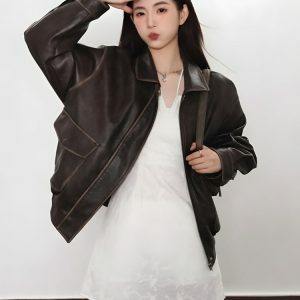 Y2K Fashion Vintage Faux Leather Jacket - 2000s Style Essential