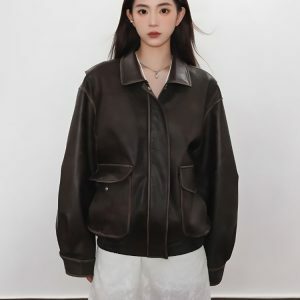 Y2K Fashion Vintage Faux Leather Jacket - 2000s Style Essential