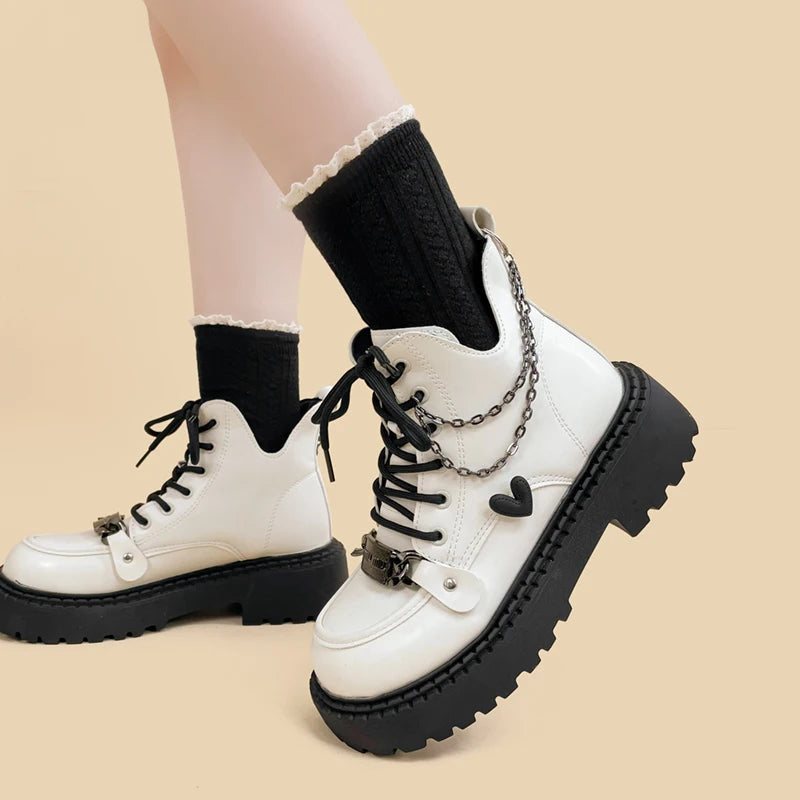 Y2K Fashion White Platform Boots - Trendy 2000s Style Footwear