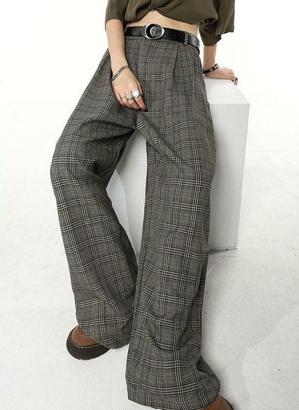 Y2K Fashion Wide Leg Plaid Pants - 2000s Style Aesthetic Outfit