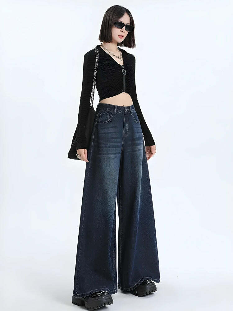 Y2K Fashion Wide Leg Regular Waist Jeans - 2000s Style Denim