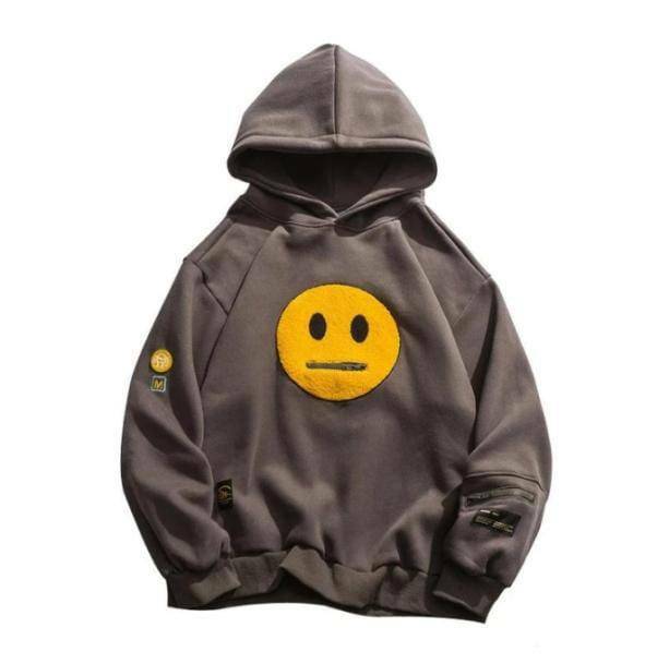 Y2K Fashion Zipper Pocket Emoji Hoodie - Trendy 2000s Style Essential