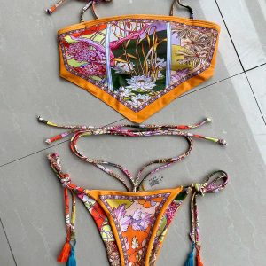 Y2K Floral Bandana Scarf Bikini Set - Retro 2000s Style Swimwear