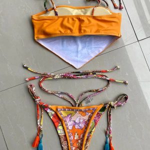 Y2K Floral Bandana Scarf Bikini Set - Retro 2000s Style Swimwear