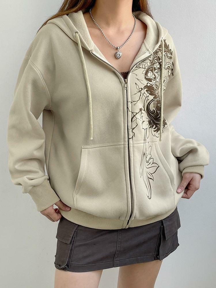 Y2K Floral Zip-Up Hoodie: Embrace 2000s Fashion with Grunge Aesthetic