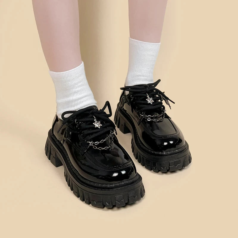 Y2K Grunge Bat Wings Platform Oxford Shoes - 2000s Fashion Statement