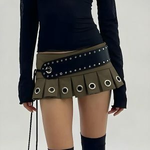 Y2K Grunge Belted Extra Mini Skirt - 2000s Fashion Trendsetter