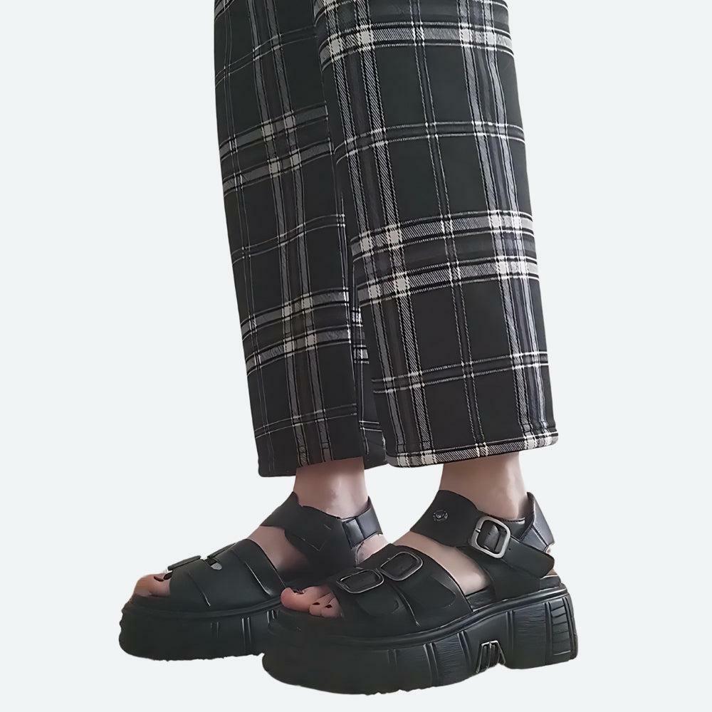 Y2K Grunge Belted Platform Sandals - Retro 2000s Fashion Footwear