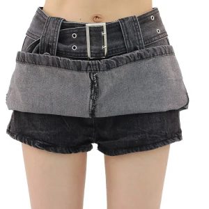 Y2K Grunge Buttoned Belt Loop Mini Skort - 2000s Fashion Essential