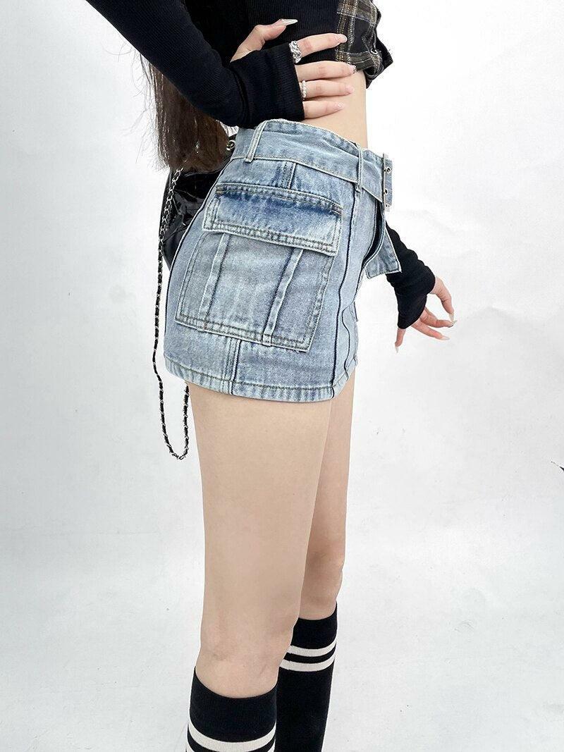 Y2K Grunge Cargo Jean Mini Skort - Trendy 2000s Fashion Essential