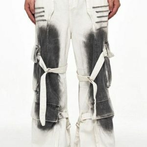 Y2K Grunge Cargo Pants with Dirty Effect - Retro 2000s Style Outfit