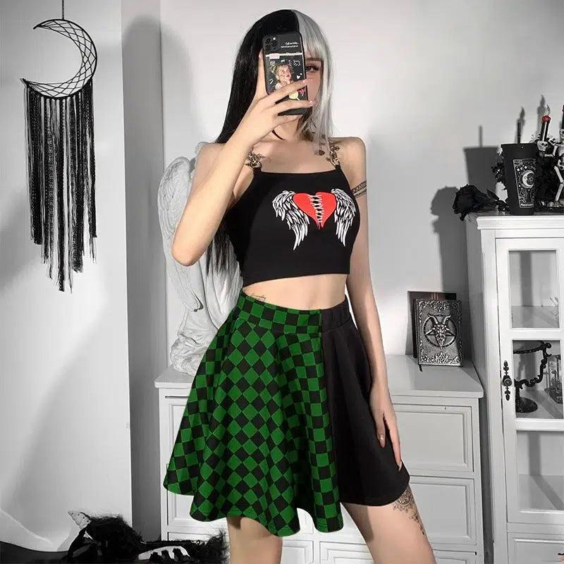 Y2K Grunge Checked A-Line Mini Skirt - 2000s Fashion Trend Outfit