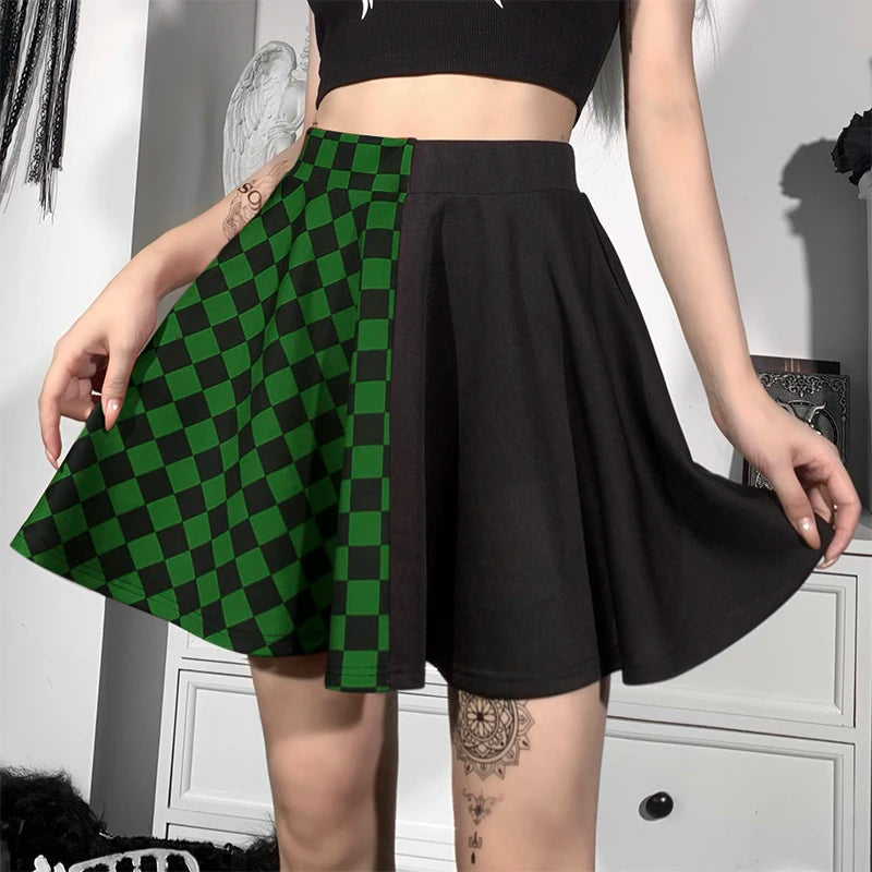 Y2K Grunge Checked A-Line Mini Skirt - 2000s Fashion Trend Outfit