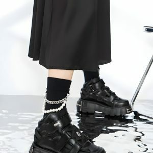 Y2K Grunge Chunky Metal Detailed Platform Boots for 2000s Fashion Aesthetic