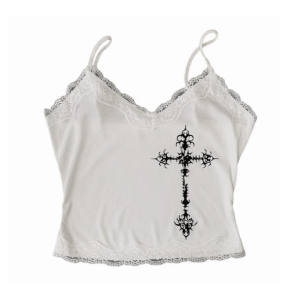 Y2K Grunge Cross Crop Top - Trendy 2000s Style for Effortless Aesthetic