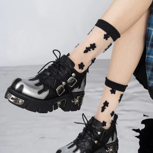 Y2K Grunge Flame Chunky Platform Shoes - Retro 2000s Style Footwear