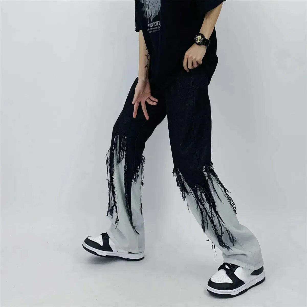 Y2K Grunge Fringed Straight Leg Jeans - Retro 2000s Fashion Statement