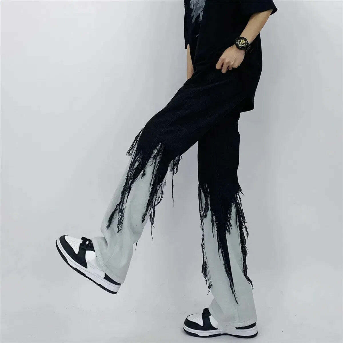 Y2K Grunge Fringed Straight Leg Jeans - Retro 2000s Fashion Statement