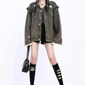 Y2K Grunge Oversized Denim Jacket - Vintage 2000s Fashion Statement