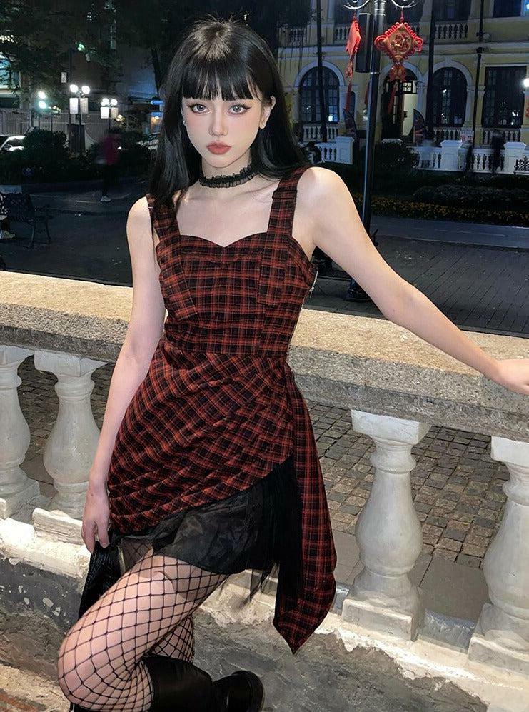 Y2K Grunge Plaid Mini Dress - Retro 2000s Fashion Aesthetic Outfit