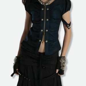 Y2K Grunge Ruched Top - Trendy 2000s Style for Effortless Aesthetic