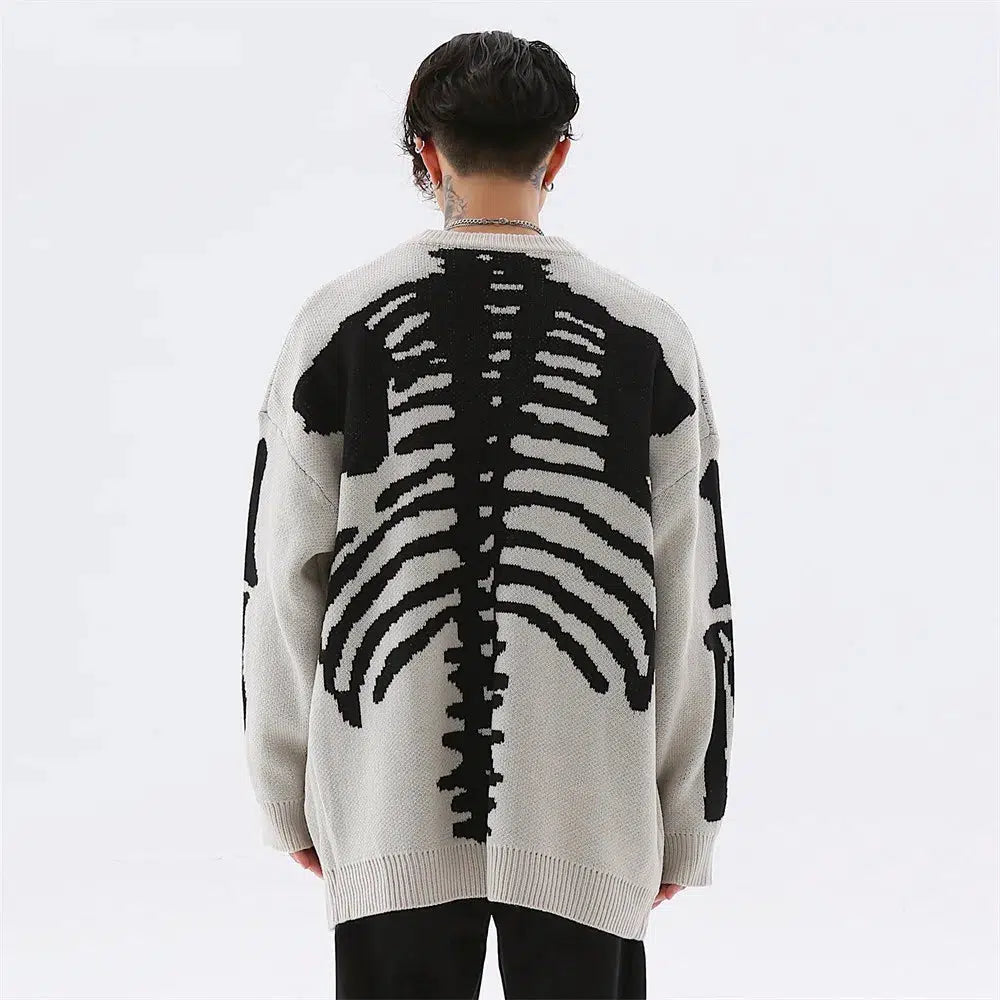 Y2K Grunge Skeleton Knitted Sweater - Retro 2000s Fashion Statement