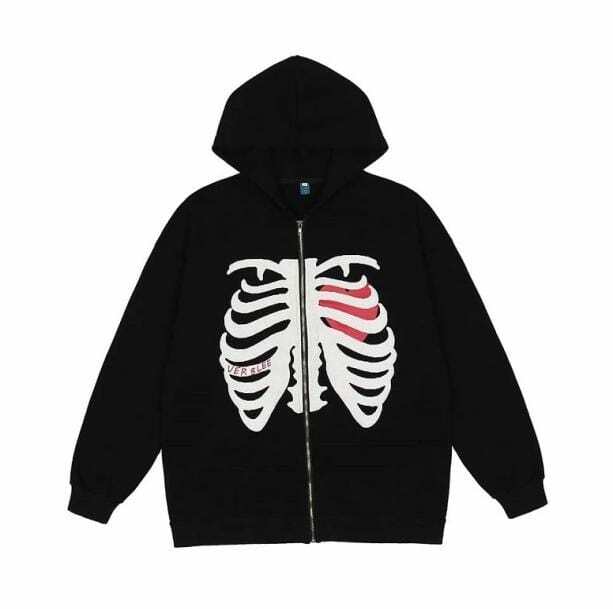 Y2K Grunge Skull Hoodie - Retro 2000s Fashion Statement Piece