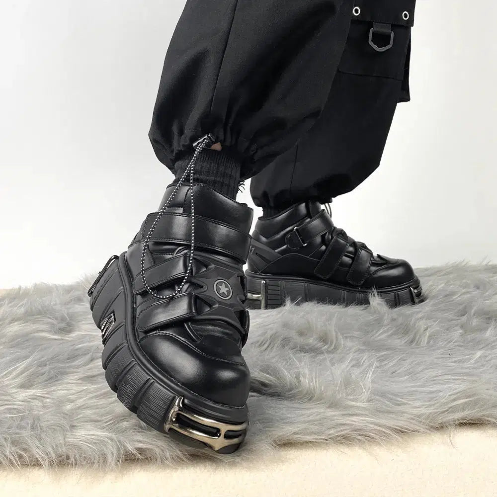 Y2K Grunge Velcro Strap Platform Boots - Retro 2000s Fashion Statement