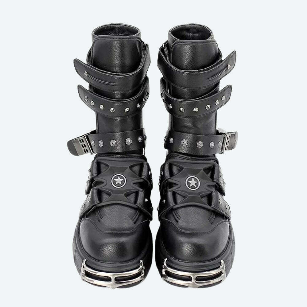 Y2K Grunge Velcro Straps Chunky Platform Boots - 2000s Fashion Trend