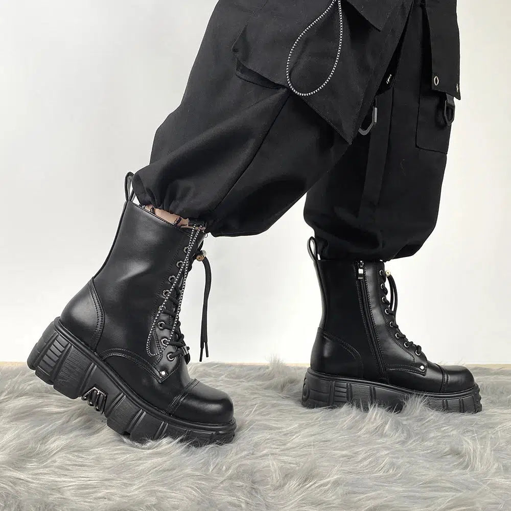 Y2K Grunge Zip-Up Platform Combat Boots for Trendy 2000s Style