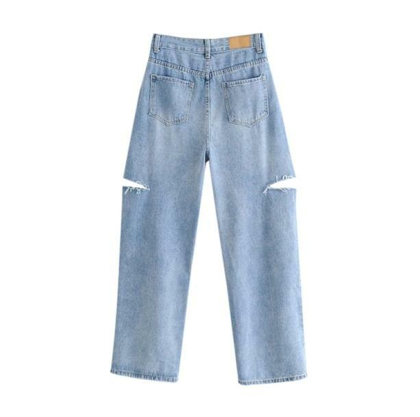 Y2K High Waist Ripped Jeans - 2000s Fashion Trendy Denim Styles