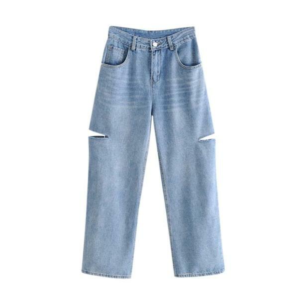 Y2K High Waist Ripped Jeans - 2000s Fashion Trendy Denim Styles