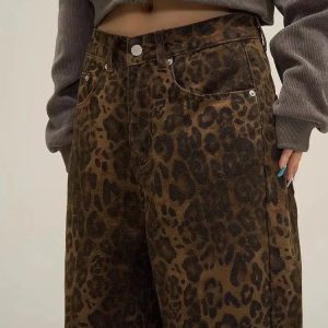 Y2K Leopard Print Straight Leg Pants - Trendy 2000s Style Outfit