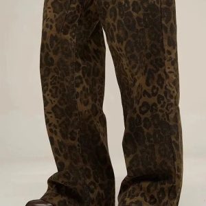 Y2K Leopard Print Straight Leg Pants - Trendy 2000s Style Outfit