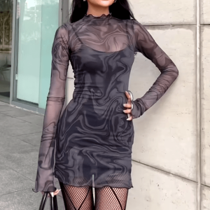 Y2K Mesh Night Out Dress - Trendy 2000s Style for Iconic Looks