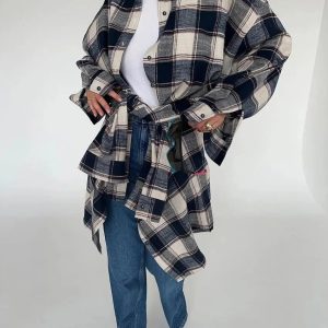 Y2K Oversized Plaid Shirt - Trendy 2000s Fashion for Effortless Style