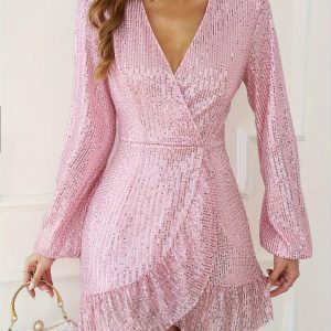 Y2K Pink Sequin Dress - Trendy 2000s Style for Iconic Outfits