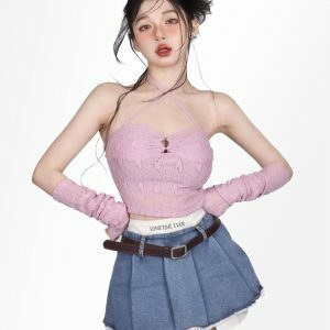 Y2K Pleated Mini Skirt - Trendy Two Piece Outfit for 2000s Fashion