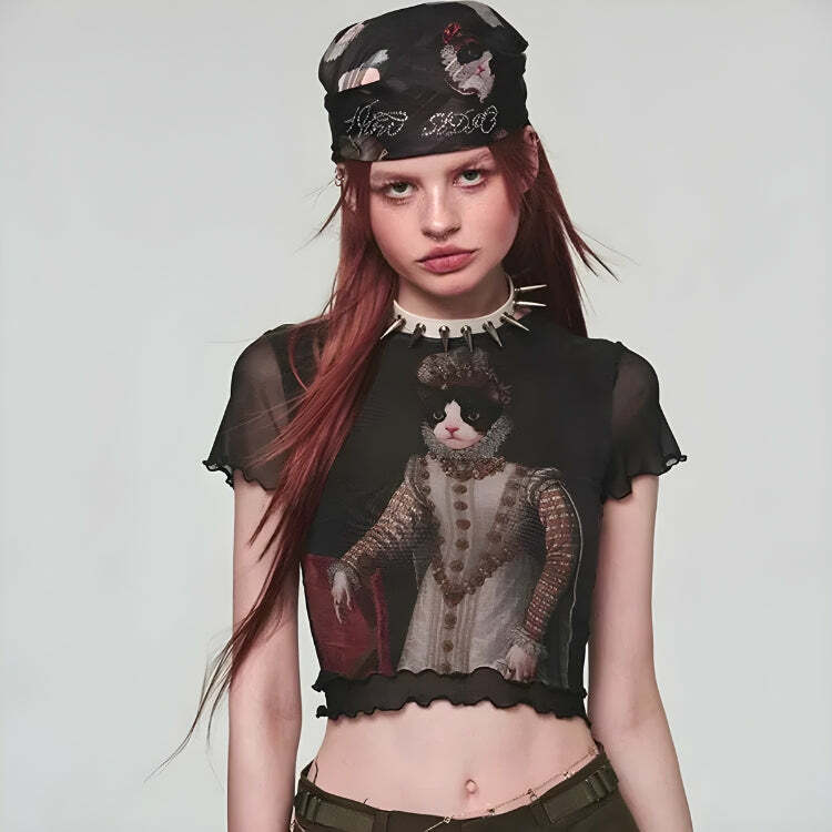 Y2K Princess Cat Crop Top - Trendy 2000s Fashion Aesthetic Outfit