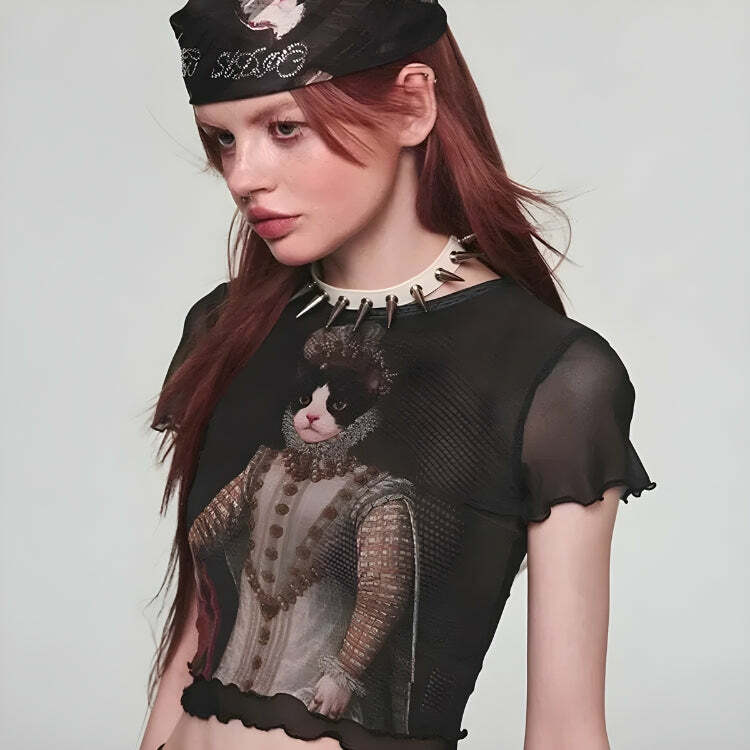 Y2K Princess Cat Crop Top - Trendy 2000s Fashion Aesthetic Outfit