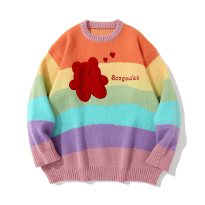 Y2K Rainbow Bear Sweater: Trendy 2000s Aesthetic Fashion Piece