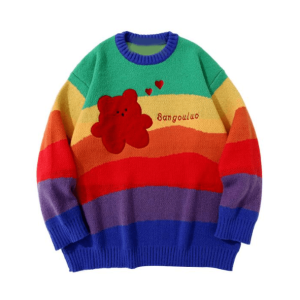 Y2K Rainbow Bear Sweater: Trendy 2000s Aesthetic Fashion Piece