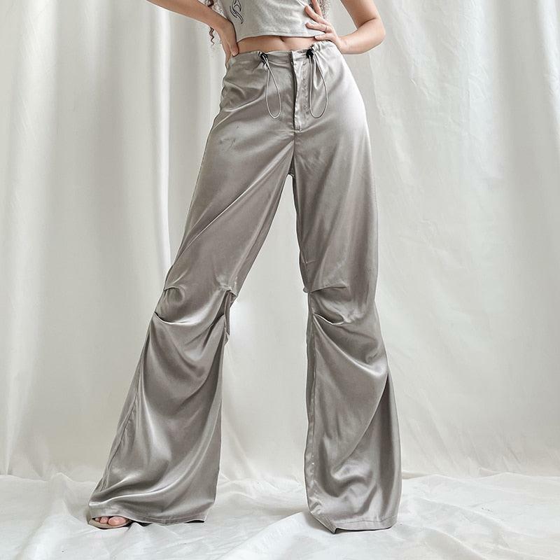 Y2K Satin Wide Leg Pants - Trendy 2000s Fashion for Effortless Style