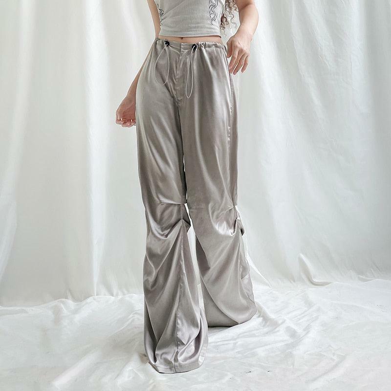 Y2K Satin Wide Leg Pants - Trendy 2000s Fashion for Effortless Style