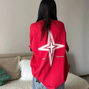 Y2K Shiny Star Graphic Tee - Trendy 2000s Fashion Essential