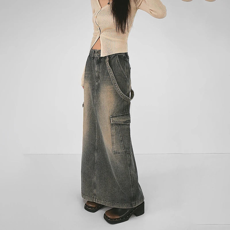 Y2K Side Strap Cargo Maxi Skirt - Trendy 2000s Fashion Essential